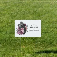 Mauve Floral Glam Gothic Owls Wedding Welcome Sign