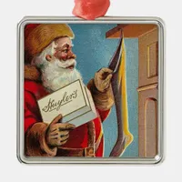 Vintage Santa And Stocking Metal Ornament