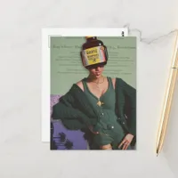 Surreal Honey Woman Mixed Media Collage Postcard