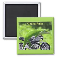 Green Gecko Rider on Motorcycle Magnet