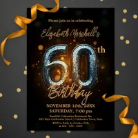 Elegant Shiny Gold Mosaic on Black 60th Birthday Invitation