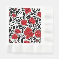 Pretty Floral Pattern in Red, Black and White Napkins