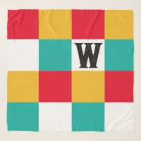 Colorful Geometric Squares Pattern Monogrammed Scarf