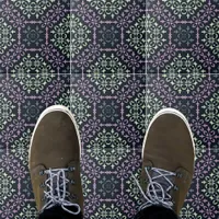 Elegant Ornate Lacy Blue Purple Cream Pattern Ceramic Tile