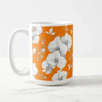 Watercolor White Orchid on Orange | Coffee Mug