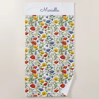 Bright Colorful Summer Blooms Wildflower Patterned Beach Towel