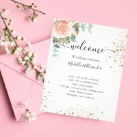 Wedding timeline program rose gold floral budget flyer