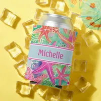 Personalized Tropical Starfish Summer Beach Can Cooler