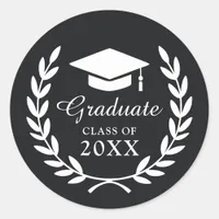 Elegant Black Commemorative Graduation Year Emblem Classic Round Sticker