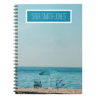 Beautiful Beach Blue Chairs Add Your Name Notebook