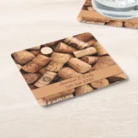 Vintage Wedding Wine Corks Reception Square Paper Coaster