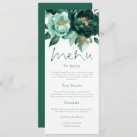 Elegant Emerald and Gold Florals Wedding Menu Card