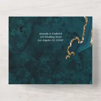 Teal and Gold Agate Wedding All In One Invitation