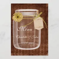 rustic mason jar  brown wedding menu