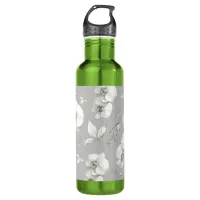 Watercolor White Orchid on Grey | Stainless Steel Water Bottle