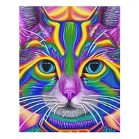 Green and Blue Unique Mystical Kitty Cat Faux Canvas Print