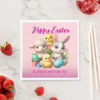 Hoppy Easter Cute Bunny Chicks Lamb Painting Eggs Napkins