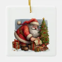 Santa Claus, Christmas Tree and Gifts Customized Ceramic Ornament