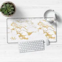 Luxury Stylish Gold Foil Marble Monogram Desk Mat