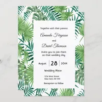 Palm leaves greenery tropical wedding invitation