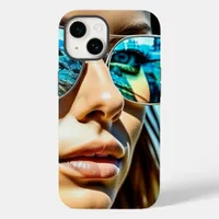 Pretty Woman with Reflection of Beach Sunglasses Case-Mate iPhone 14 Case