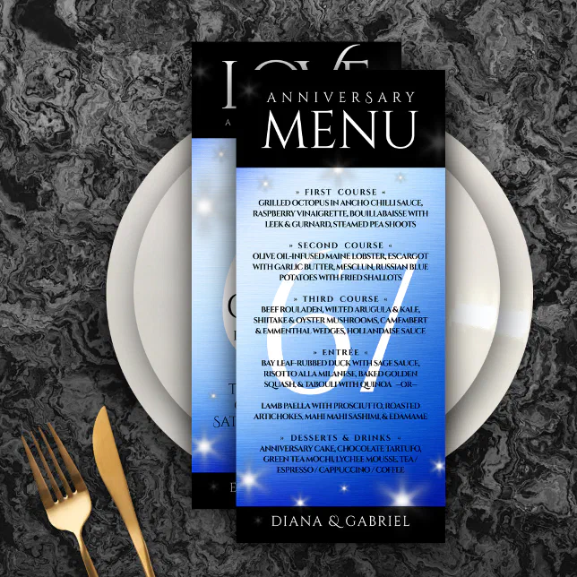 Elegant 67th Star Sapphire Wedding Anniversary Menu