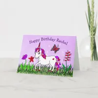 Personalized Unicorn, Flowers, Butterfly Birthday Card