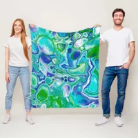 Blue and Green Marble Fluid Art Abstract   Fleece Blanket