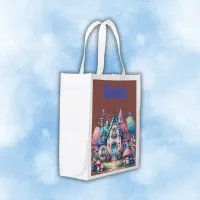 Pink & Blue Fairy Cottage Core Monogram on Rose | Grocery Bag