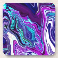 Purple, Blue and Teal Abstract Fluid Art Beverage Coaster