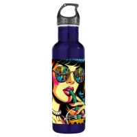 Pop Art Comic Book Pretty Woman Drinking Boba Stainless Steel Water Bottle