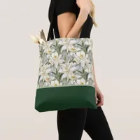 Beautiful White Lily Stained Glass, Color Block Tote Bag