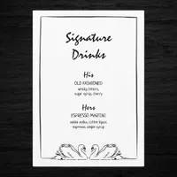 Timeless Hand Drawn Swan Signature Drinks Wedding Menu