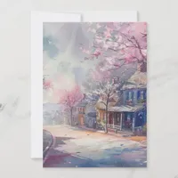 Spring Village Scene Hello Flat Card