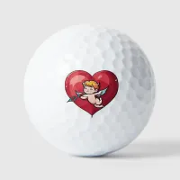 Cupid on Red Heart Golf Balls