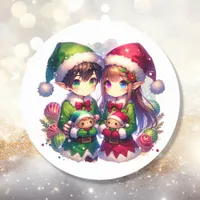 Two Anime Elves | Cute Christmas Classic Round Sticker