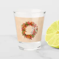Southwest Chile Ristra Wreath on Adobe Wall Shot Glass