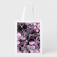 Pink and Black Marble Fluid Art Cells Modern  Grocery Bag