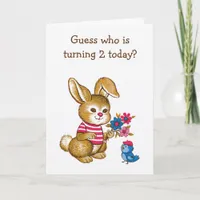 Cute Bunny and Bluebird Kids Second Birthday Card