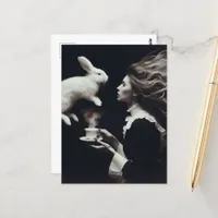 Black and White Surreal Magical Tea With the Bunny Postcard