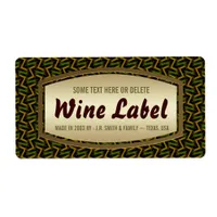 Khaki Green + Gold Abstract Pattern Wine Labels