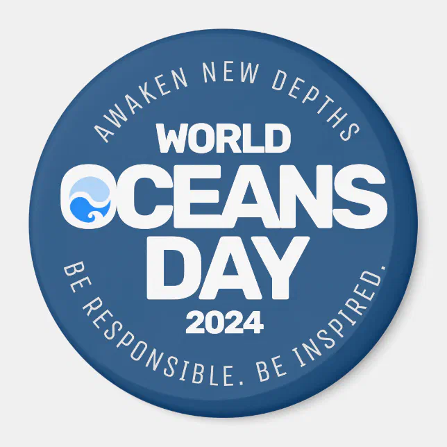 World Oceans Day Blue Stylized Earth Waves Magnet