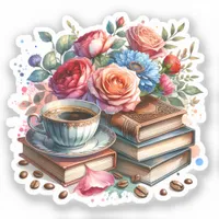 Rise and Shine Vintage Coffee Cup and Flowers Sticker