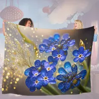 Forget-me-not flower with gold accents fleece blanket