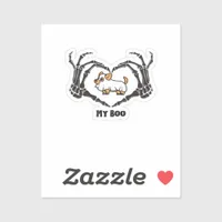 My Boo Chihuahua Costume With Skeleton Heart Hands Sticker