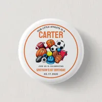 Modern Boys Sports Balls All Star 1st Birthday  Button