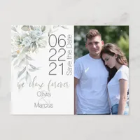 Pale Watercolor Blue Rose Photo Save the Date Postcard