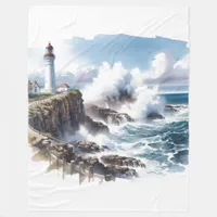 Coastal Beach Lighthouse Fleece Blanket