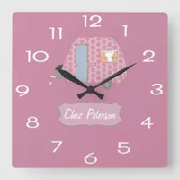 Pink Retro Vintage Caravan Design Square Wall Clock