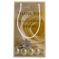 White Rose, Ring and Pearls Wedding Thank You Small Gift Bag